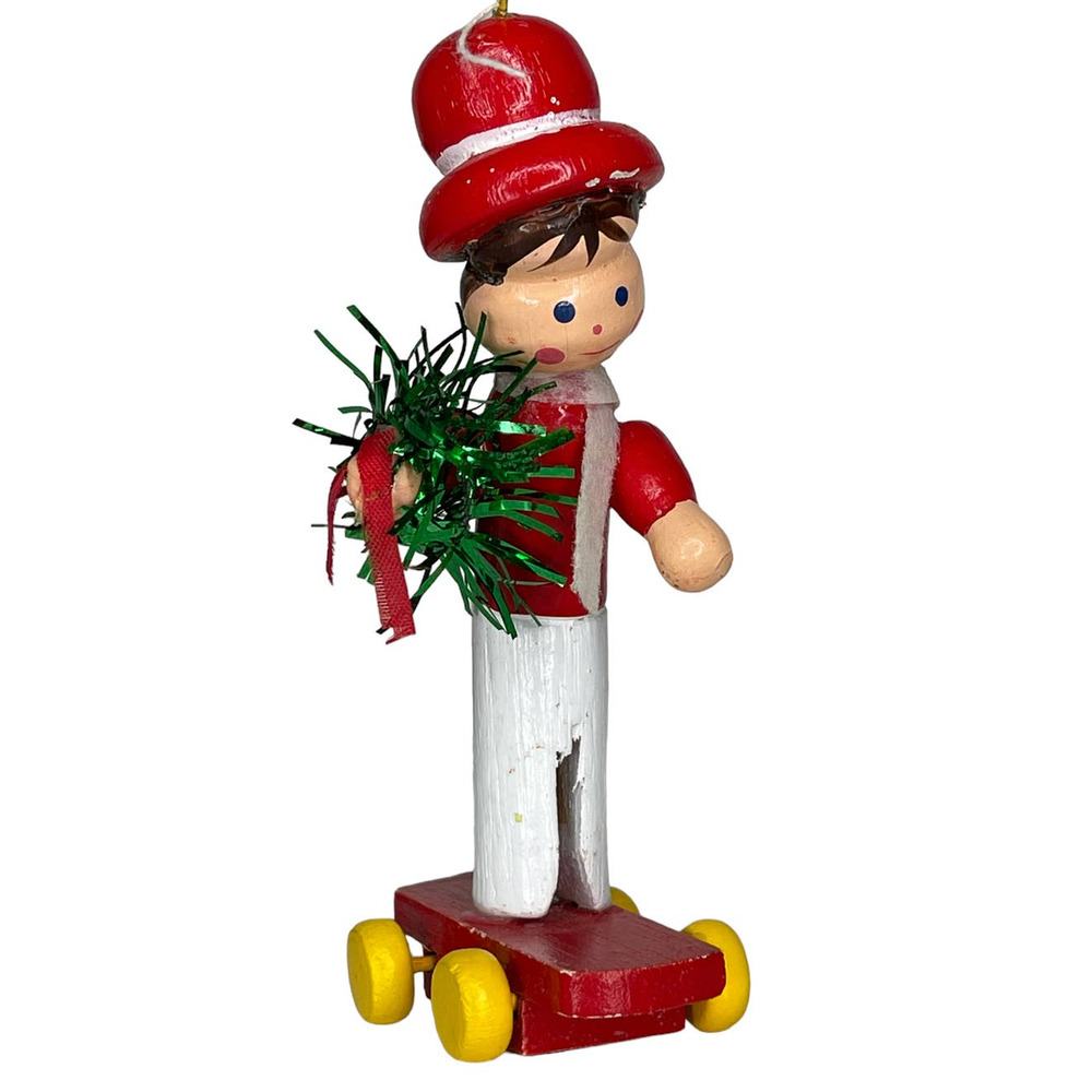 Vintage Clothes Pin Guy on A Skateboard Christmas Ornament